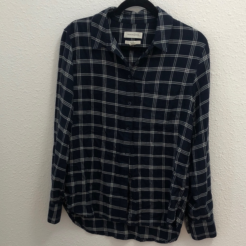 Navy Boyfriend Button-Up Shirt - Casual Long Sleeve